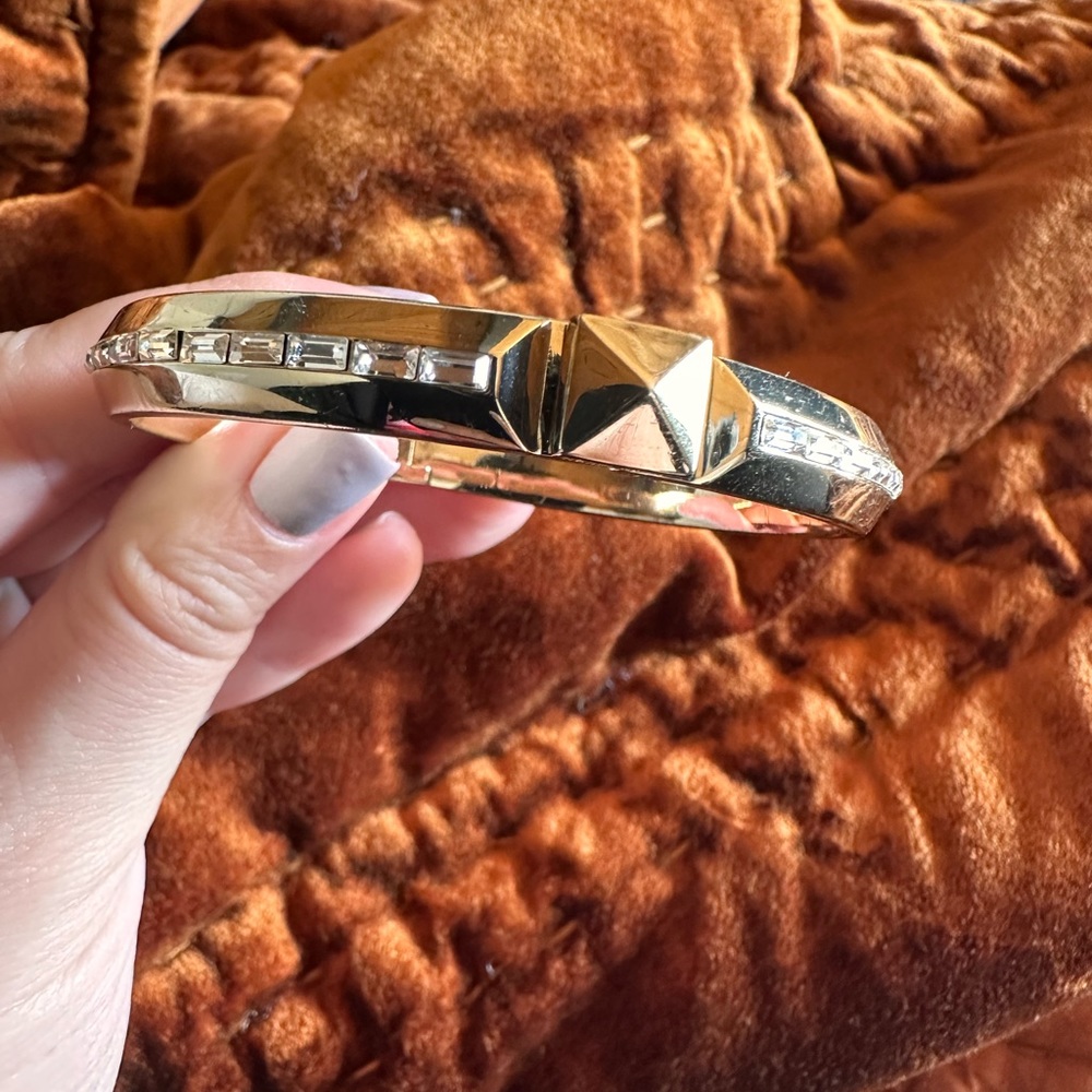 Henri Bendel Bangle- Gold with Clear Stones